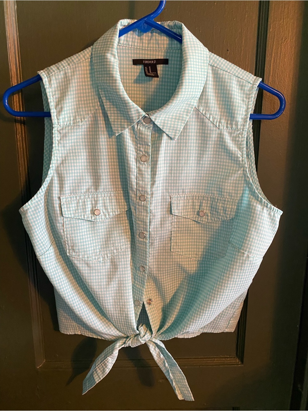 Forever 21 Gingham Tie-Front Sleeveless Shirt